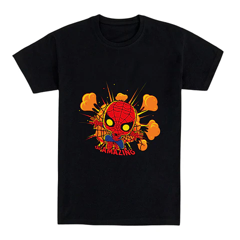 Camiseta friki – Héroe arácnido chibi en explosión pop