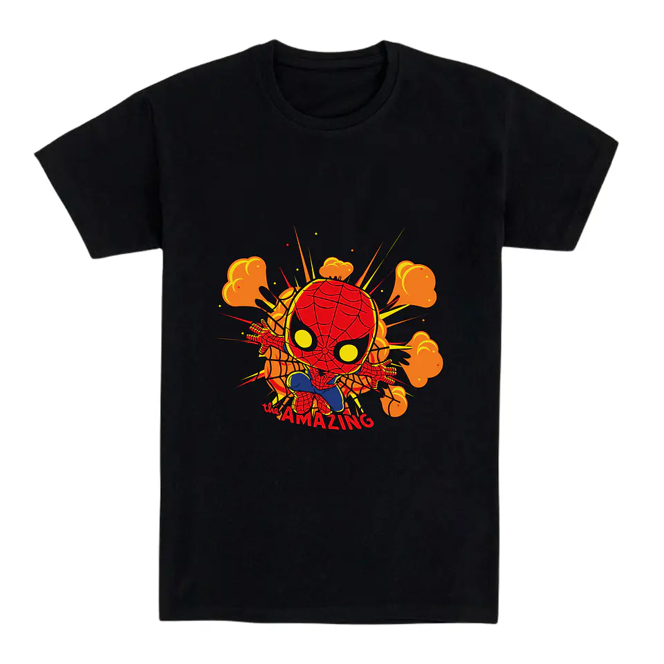 Camiseta friki – Héroe arácnido chibi en explosión pop 1
