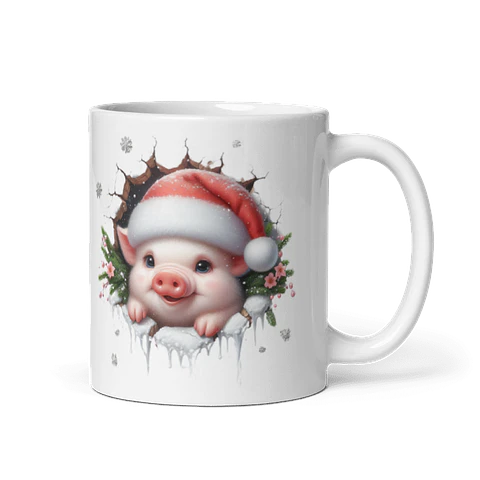 Taza de Navidad - Cerdito Navideño con Gorro de Santa Claus