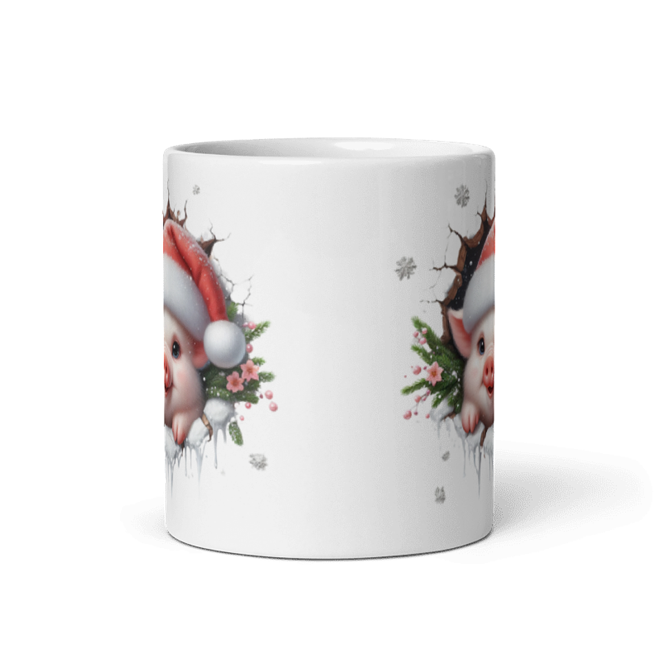 Taza de Navidad - Cerdito Navideño con Gorro de Santa Claus 3