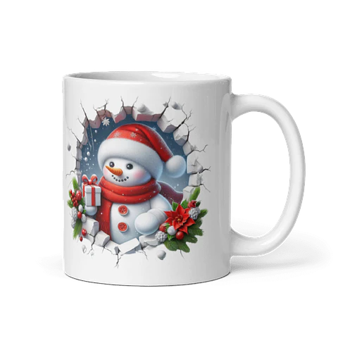 Taza de Navidad - Muñeco de Nieve con Gorro de Santa Claus y Regalo