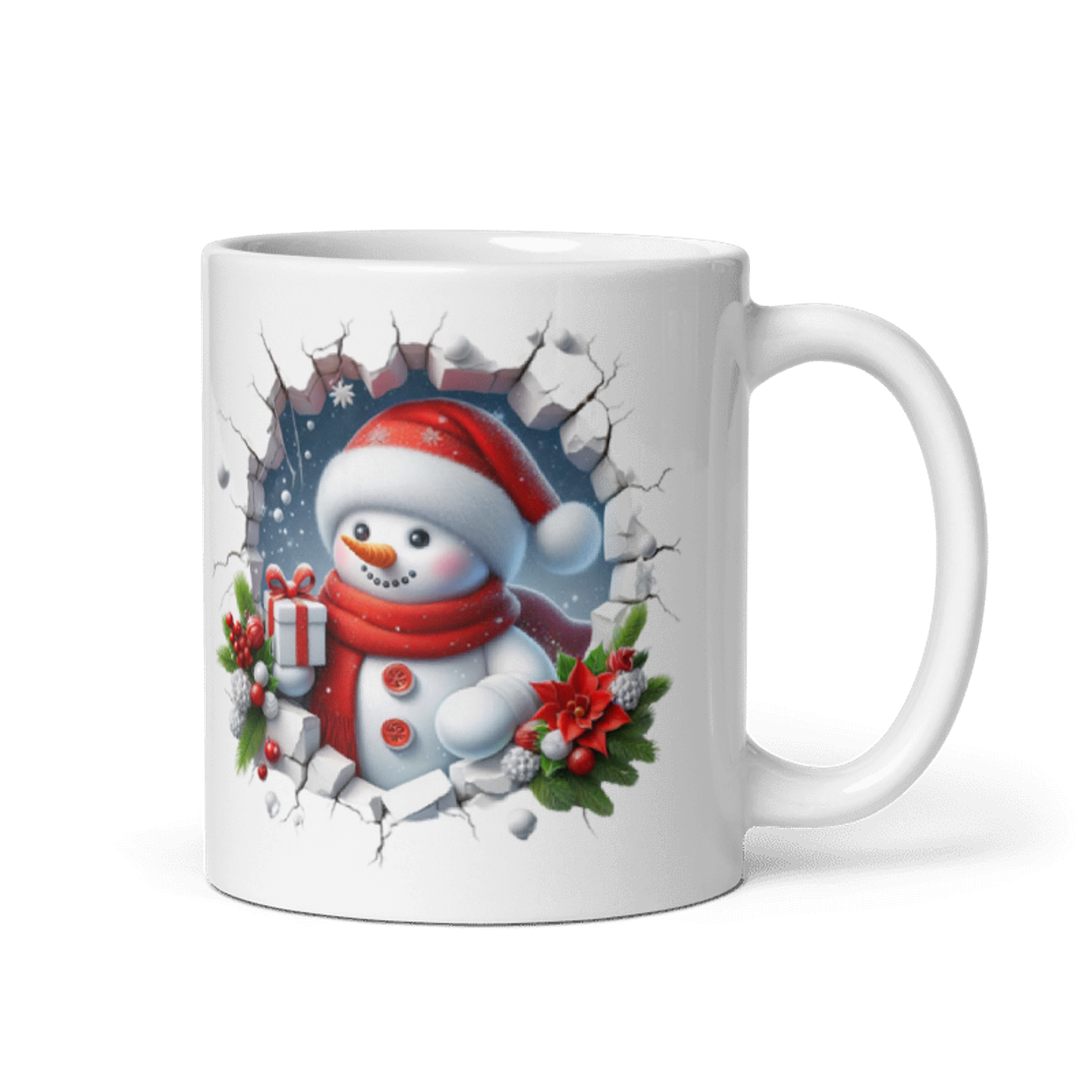 Taza de Navidad - Muñeco de Nieve con Gorro de Santa Claus y Regalo 1