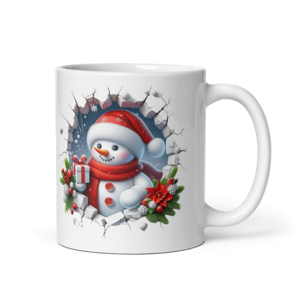 Taza de Navidad - Muñeco de Nieve con Gorro de Santa Claus y Regalo 1