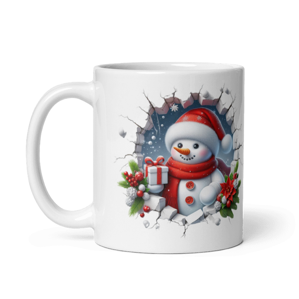 Taza de Navidad - Muñeco de Nieve con Gorro de Santa Claus y Regalo 2