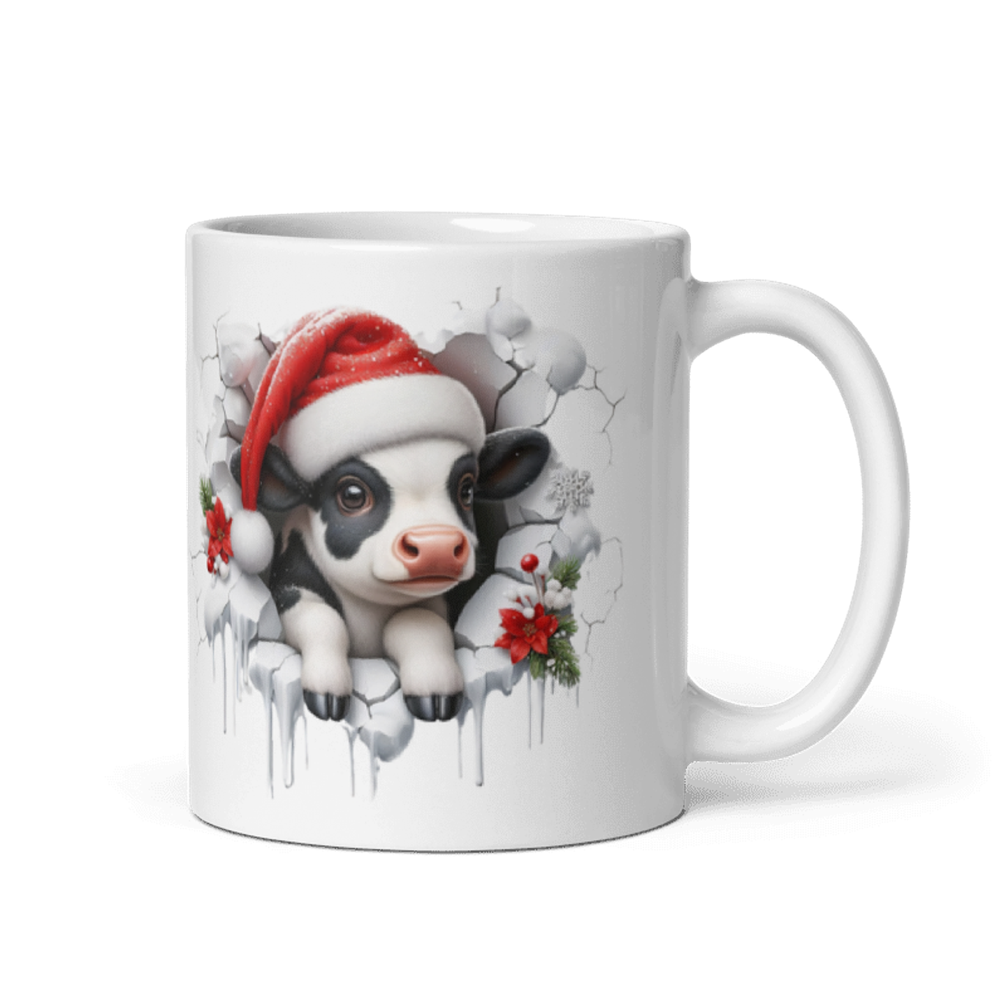 Taza de Navidad - Vaca Tierna con Gorro de Santa Claus 1