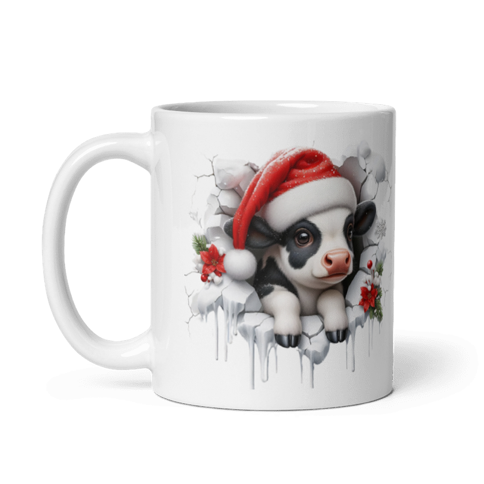 Taza de Navidad - Vaca Tierna con Gorro de Santa Claus 2