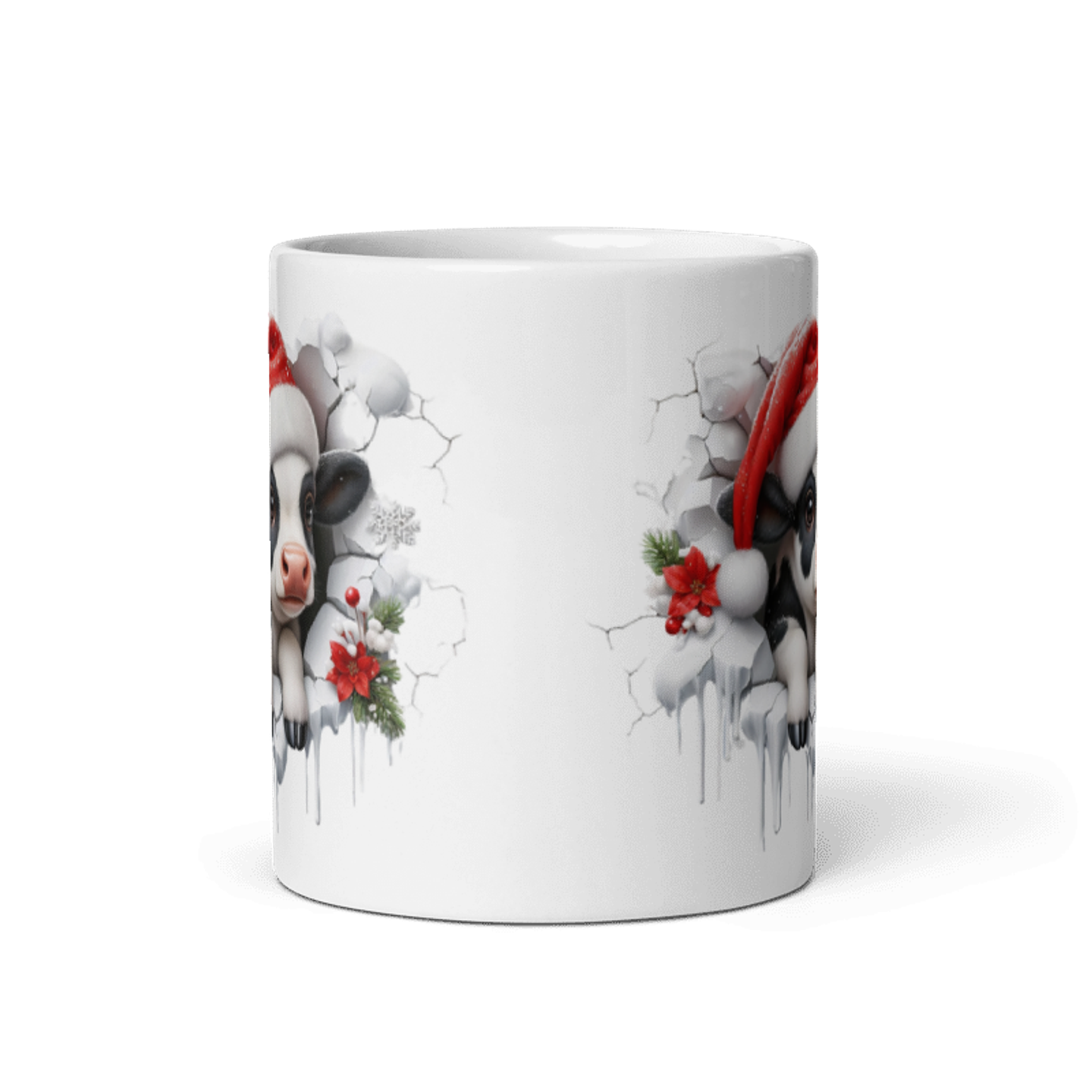 Taza de Navidad - Vaca Tierna con Gorro de Santa Claus 3