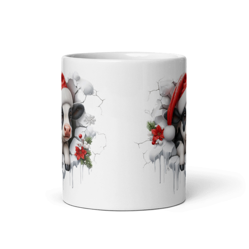 Taza de Navidad - Vaca Tierna con Gorro de Santa Claus 3
