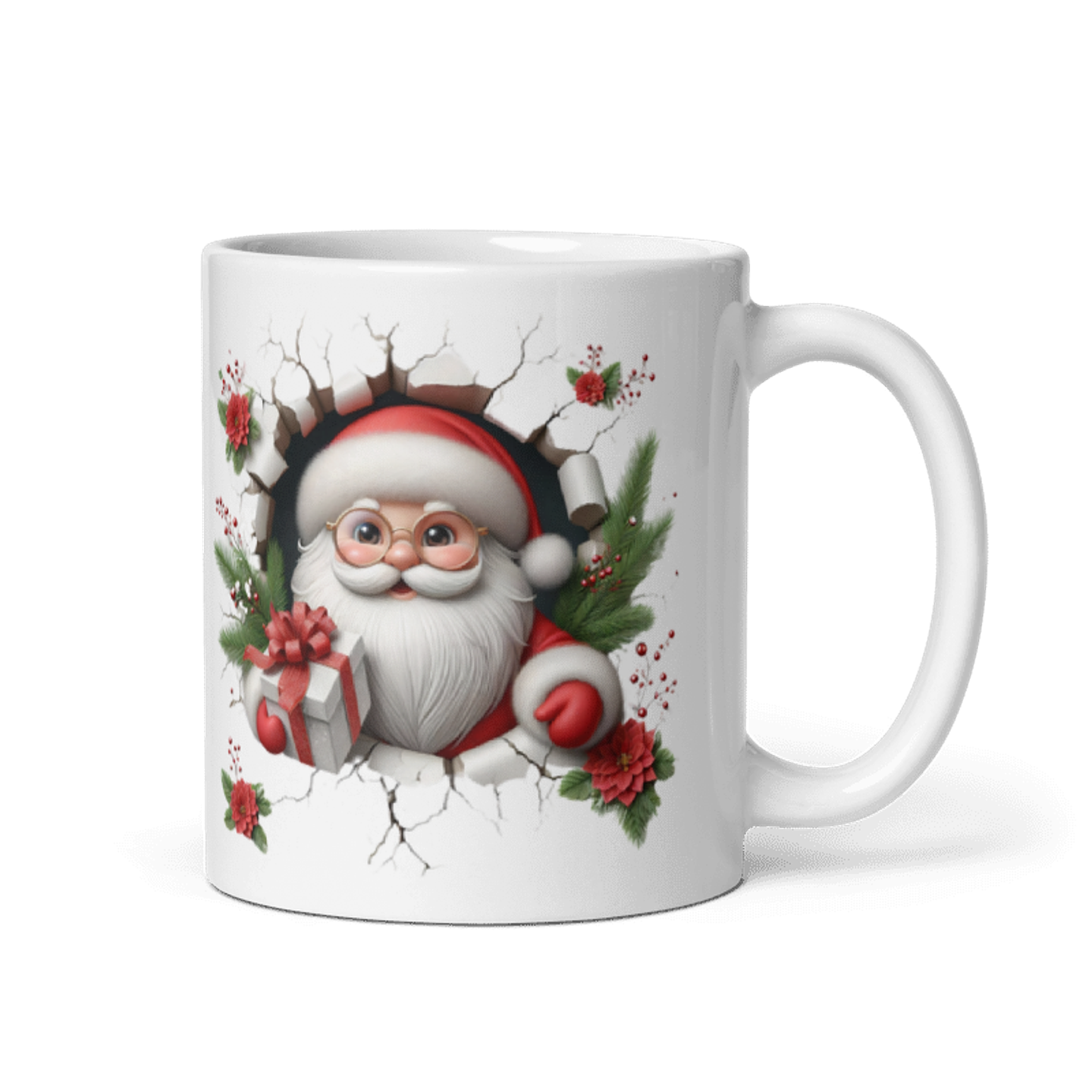 Taza de Navidad - Papá Noel con Gafas y Regalo Navideño 1