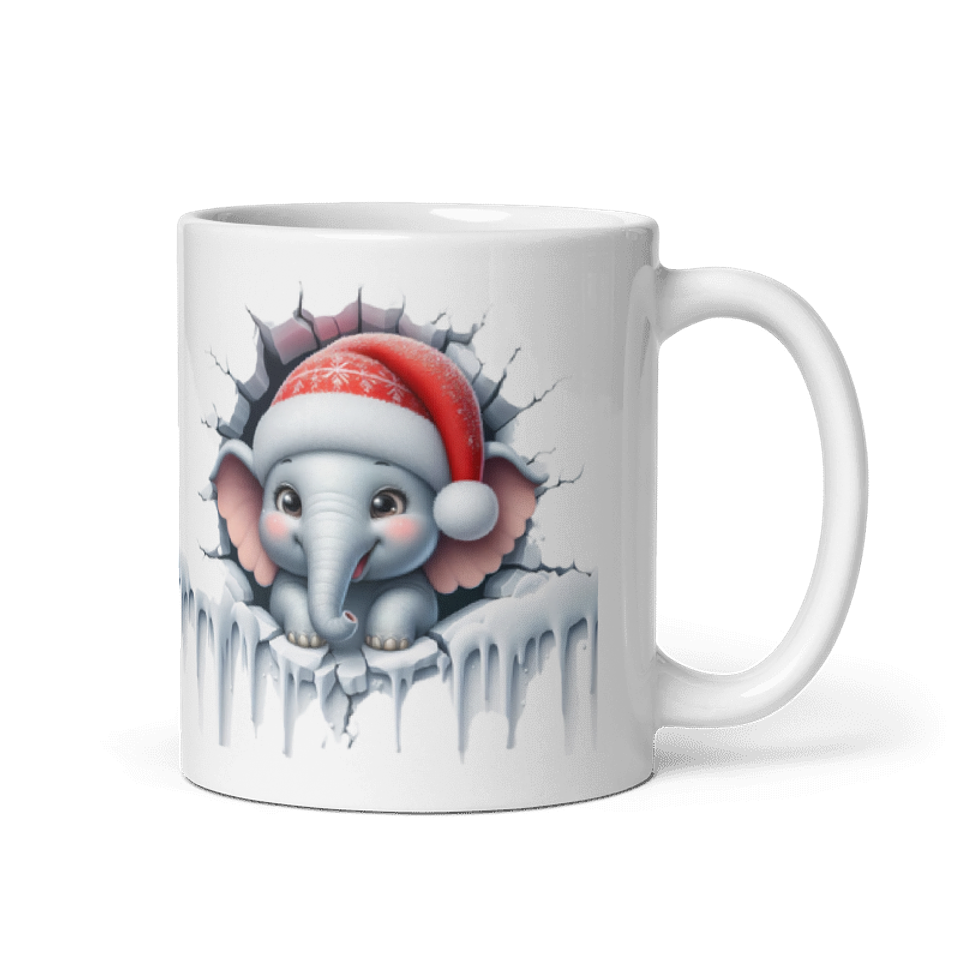 Taza de Navidad - Elefantito Navideño con Gorro de Santa Claus 1