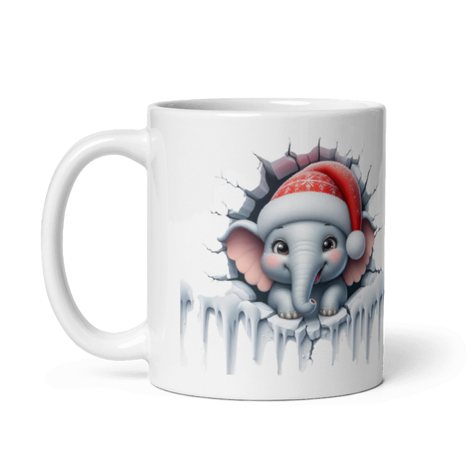 Taza de Navidad - Elefantito Navideño con Gorro de Santa Claus 2