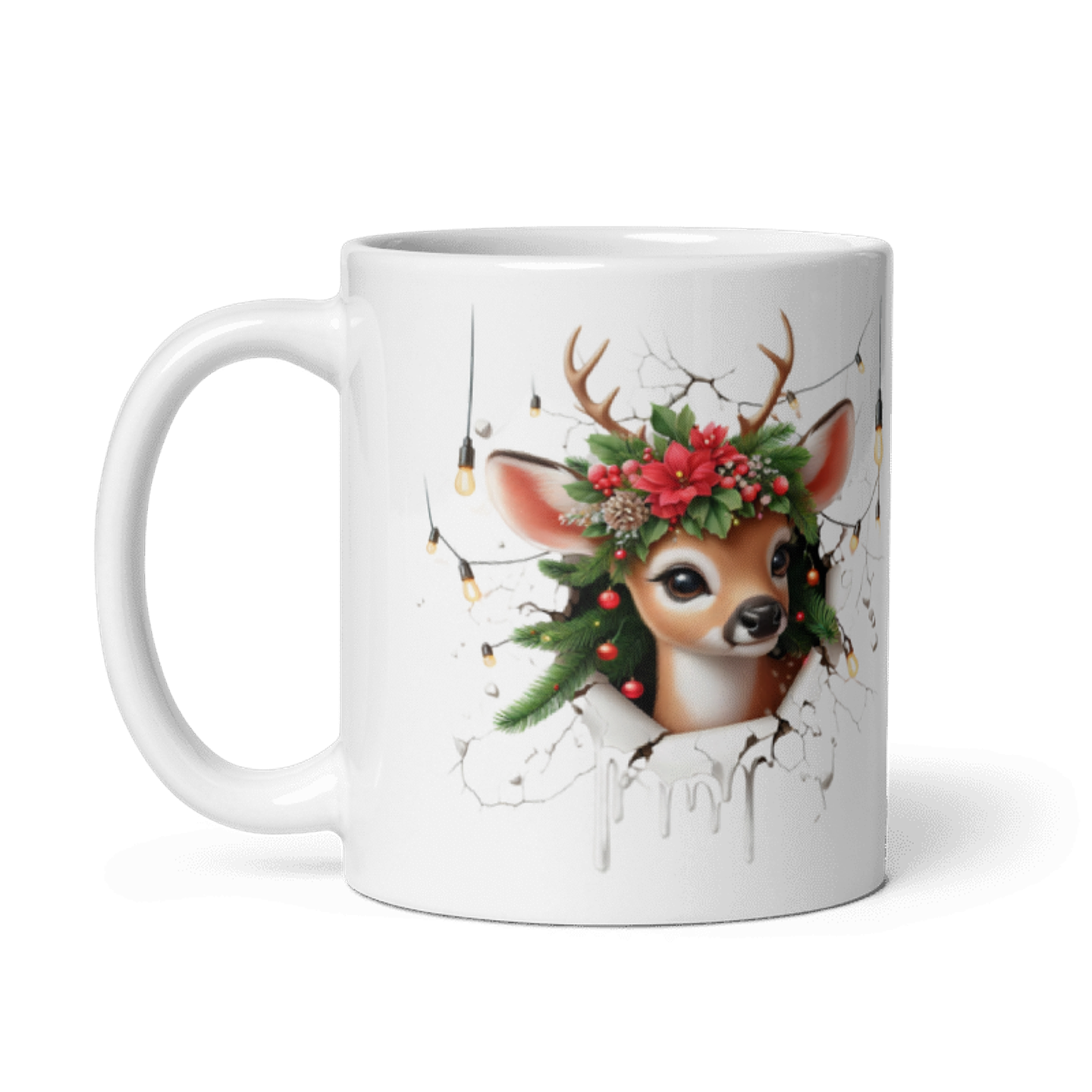 Taza de Navidad - Reno con Corona Navideña y Luces Decorativas 2
