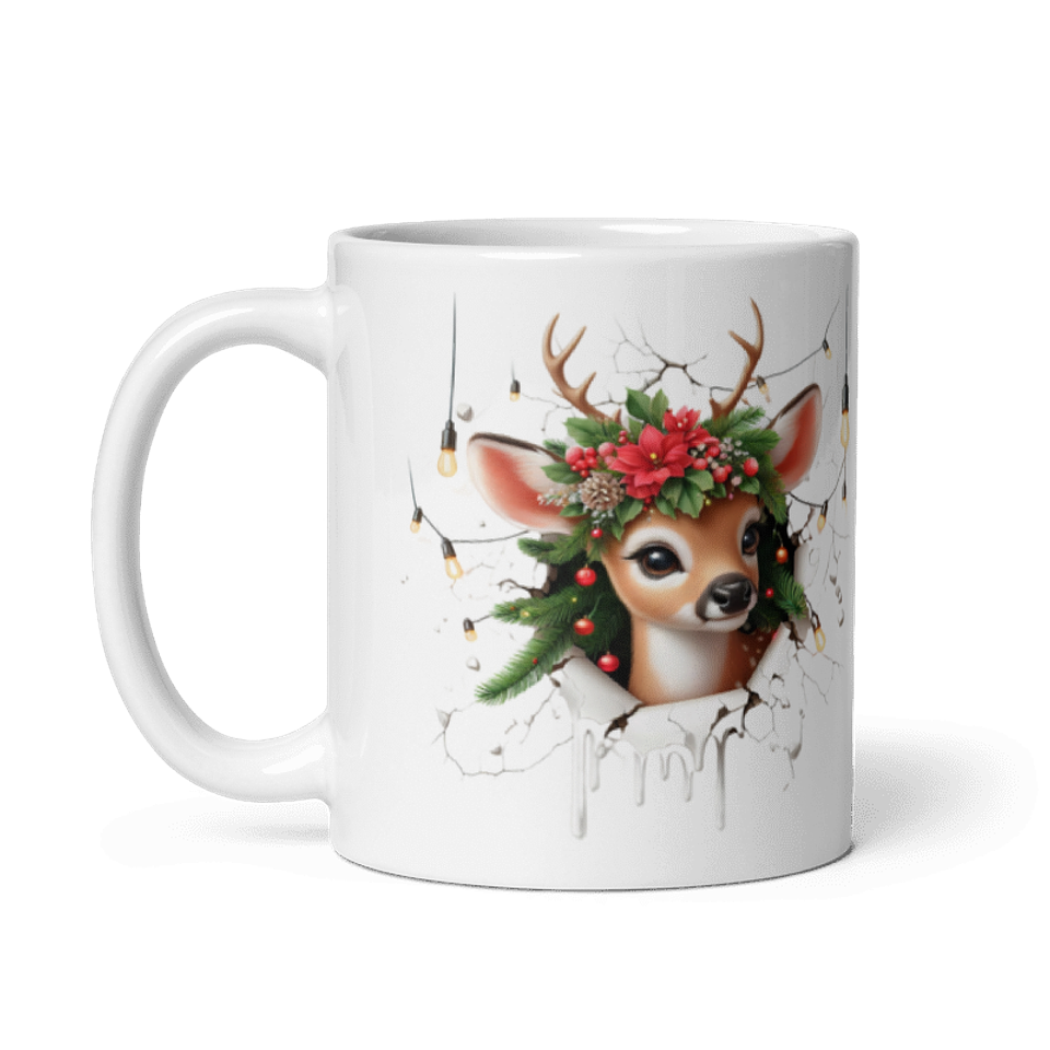 Taza de Navidad - Reno con Corona Navideña y Luces Decorativas 2