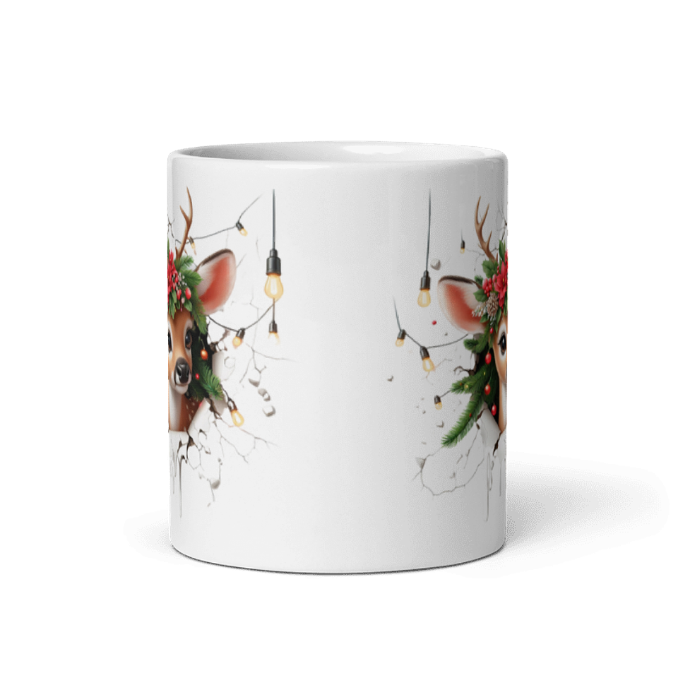 Taza de Navidad - Reno con Corona Navideña y Luces Decorativas 3
