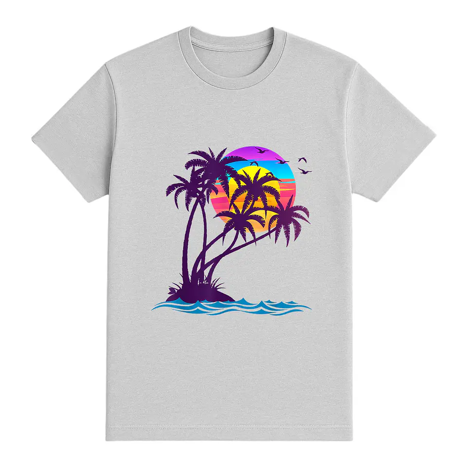 Camiseta playa – Neon Sunset Palms 1