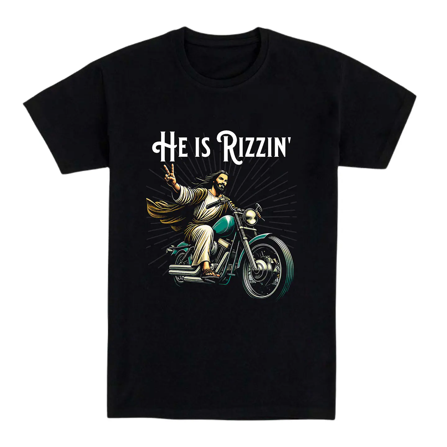 Camiseta motero – He Is Rizzin’ 1