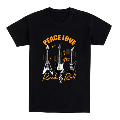 Camiseta rockera – Peace, Love & Rock and Roll
