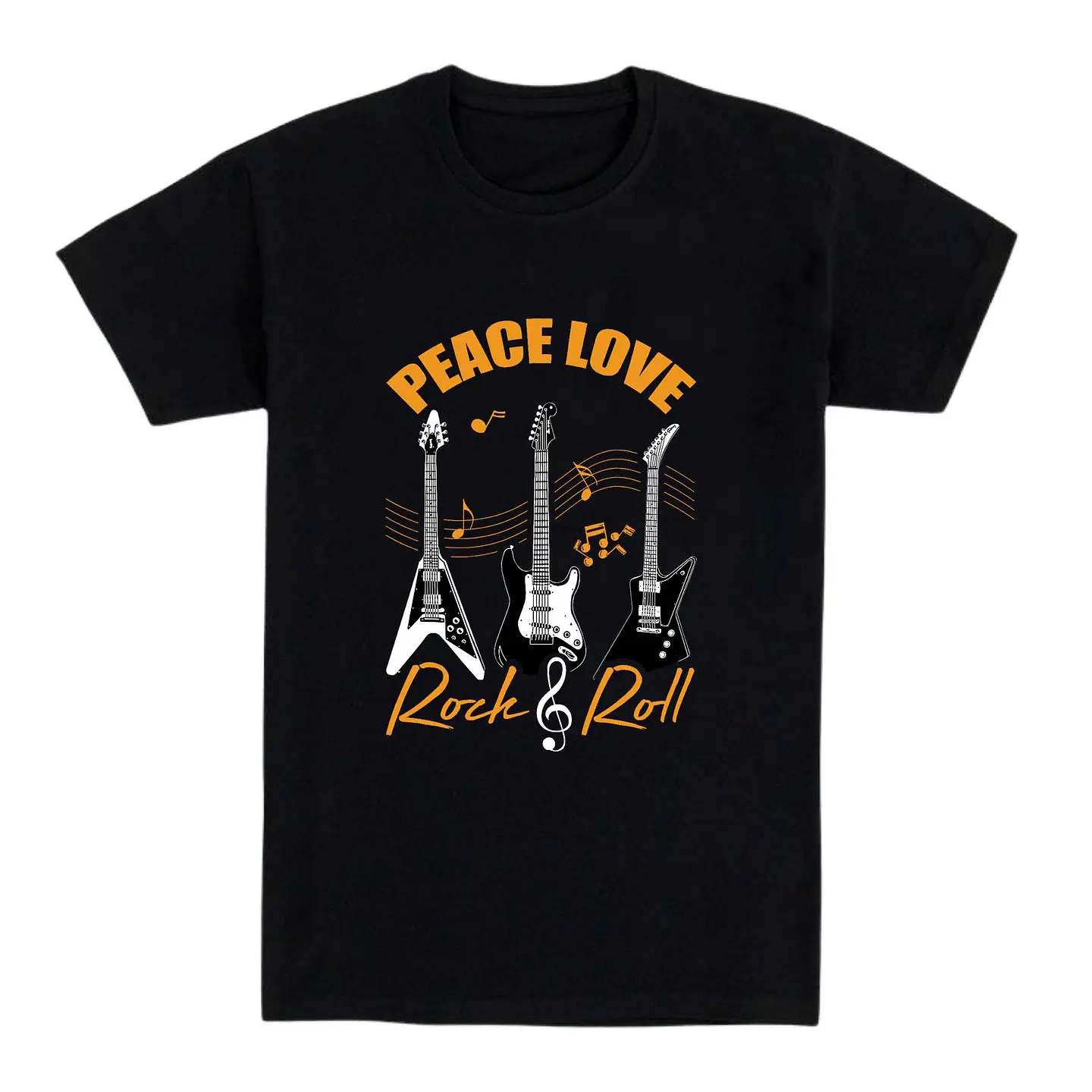 Camiseta rockera – Peace, Love & Rock and Roll 1