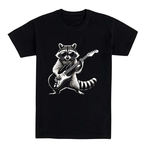 Camiseta rockera – Mapache con riffs