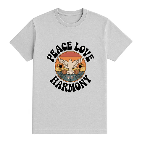 Camiseta hippie – Peace, Love & Harmony