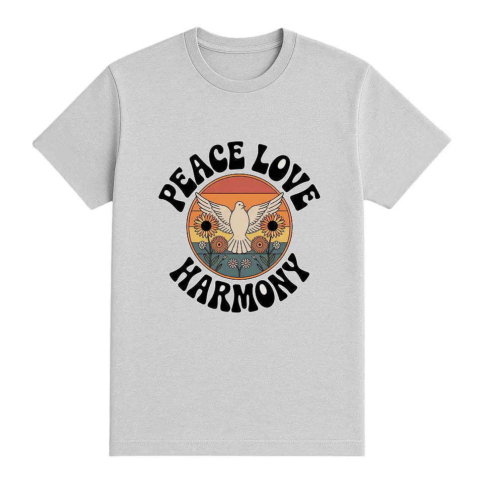 Camiseta hippie – Peace, Love & Harmony 1