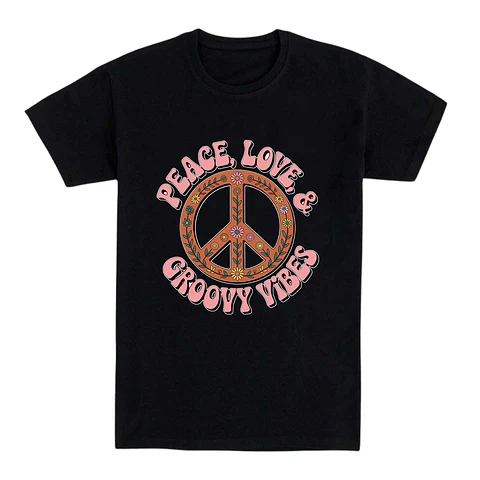 Camiseta hippie – Peace, Love & Groovy Vibes
