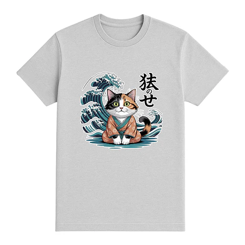Camiseta gato – Samurai felino entre olas