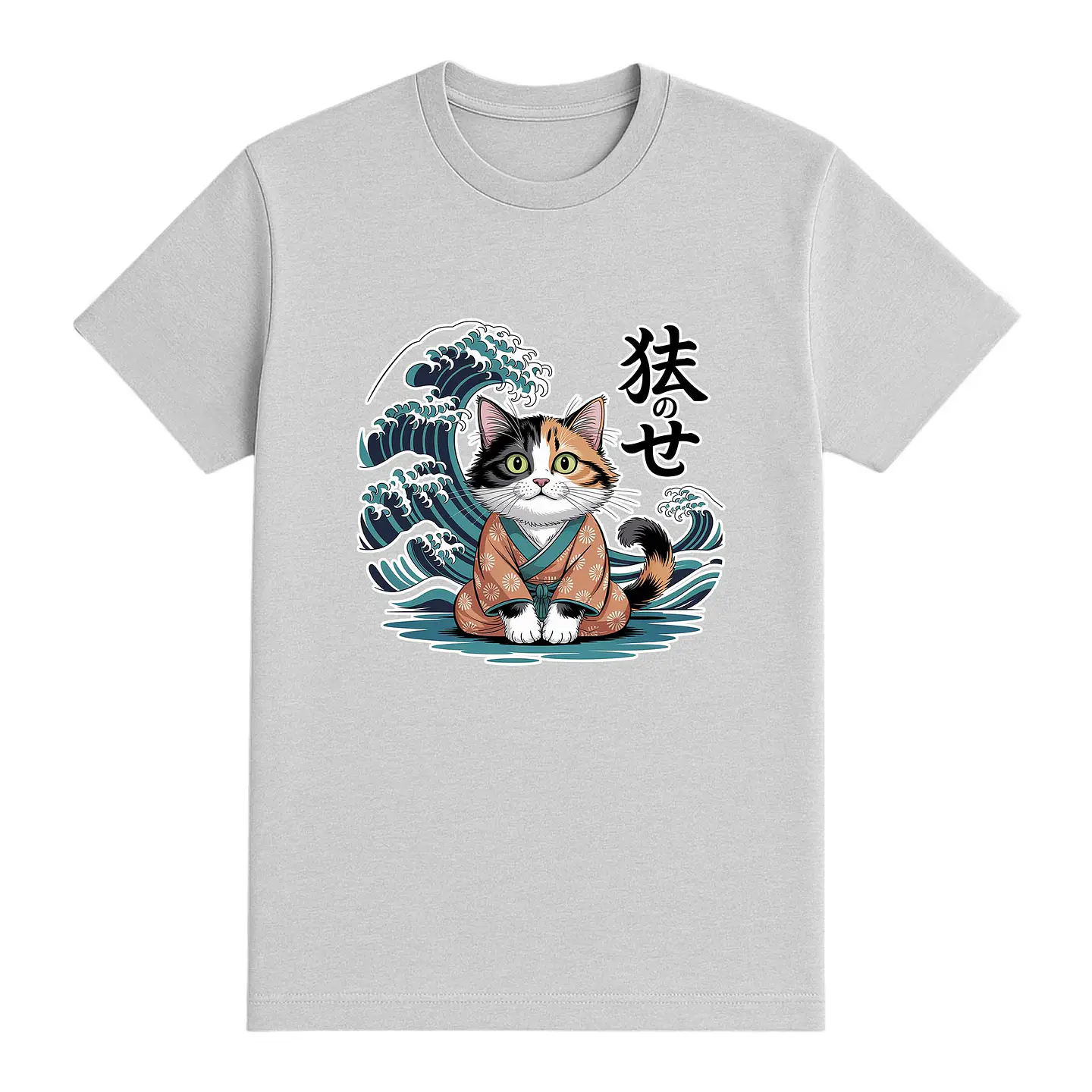 Camiseta gato – Samurai felino entre olas 1