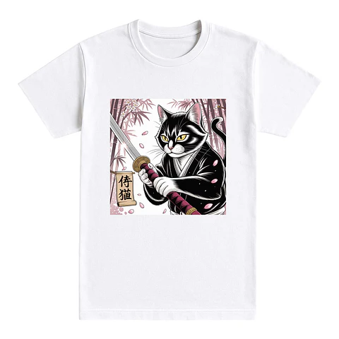 Camiseta gato – Guerrero samurái entre bambús