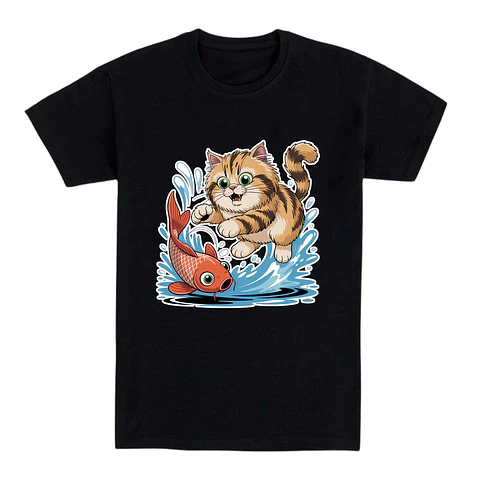Camiseta gato – Caza koi en modo travieso