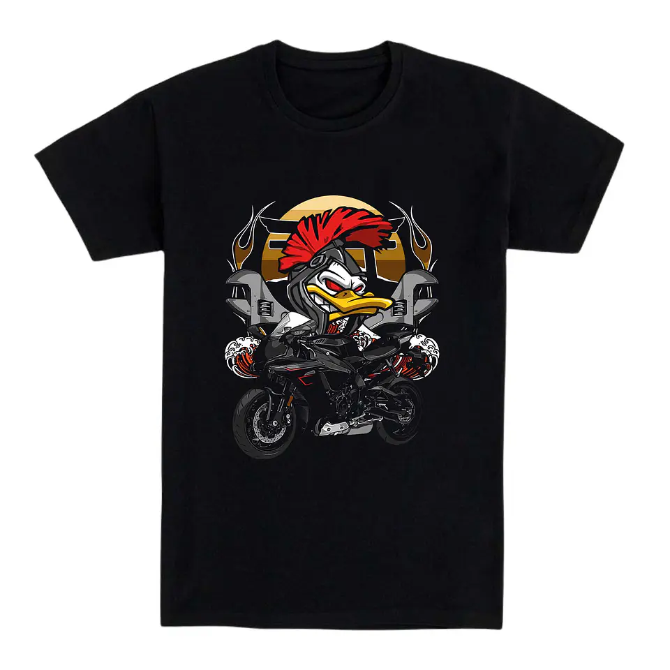 Camiseta moto - Pato punk con cresta y gafas 1