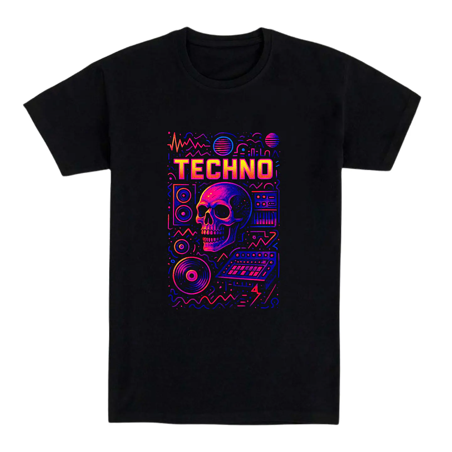 Camiseta techno – Calavera Neón Synth 1