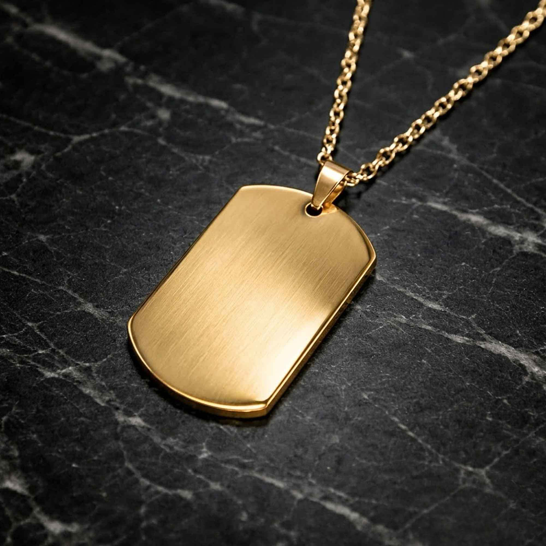 Colgante personalizado, acero inoxidable forma rectangular dorado 28x45mm 1