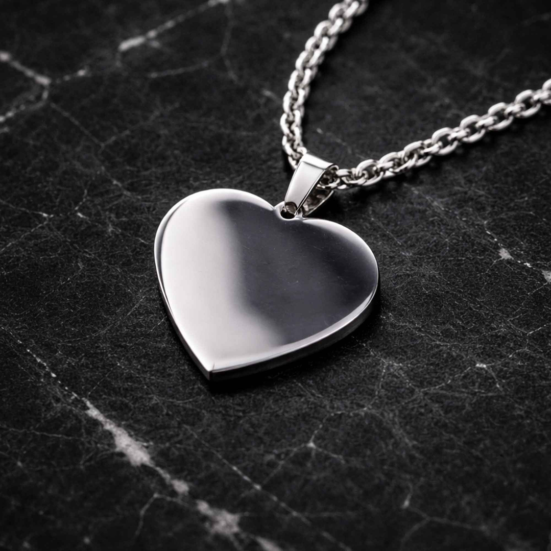 Colgante personalizado, acero inoxidable forma corazón plateado 28x22mm 1