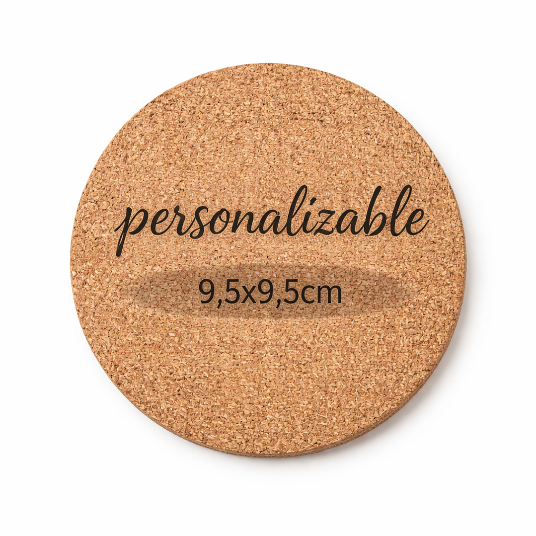 Posavaso personalizado de corcho forma circular 9,5x9,5cm 1