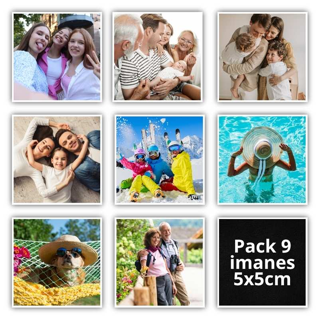 Pack 9 imanes personalizados alta calidad fotográfica 5x5cm con borde blanco 1
