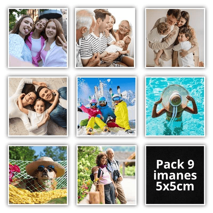 Pack 9 imanes personalizados alta calidad fotográfica 5x5cm con borde blanco 1