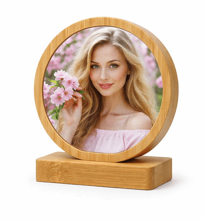 Portafotos personalizado de bambú círculo 11x10,7cm 1