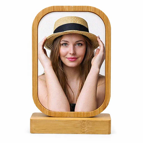 Portafotos personalizado de bambú rectángulo 12,8x9cm