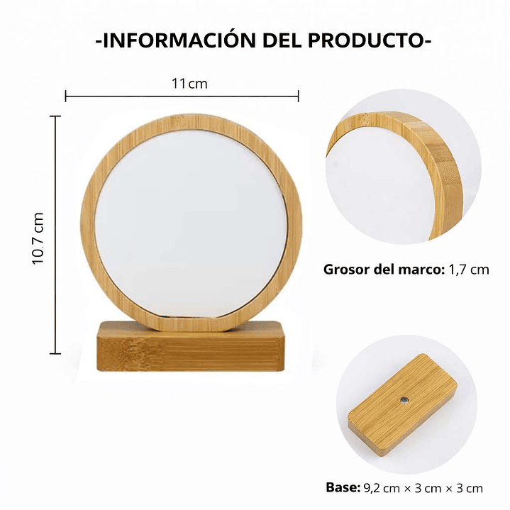 Portafotos personalizado de bambú círculo 11x10,7cm 2