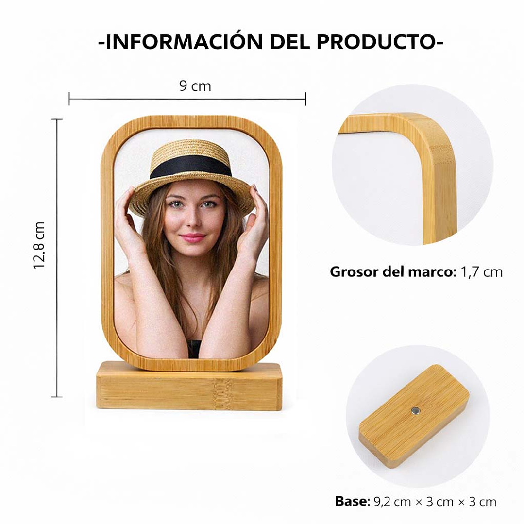 Portafotos personalizado de bambú rectangulo 12,8x9cm 2