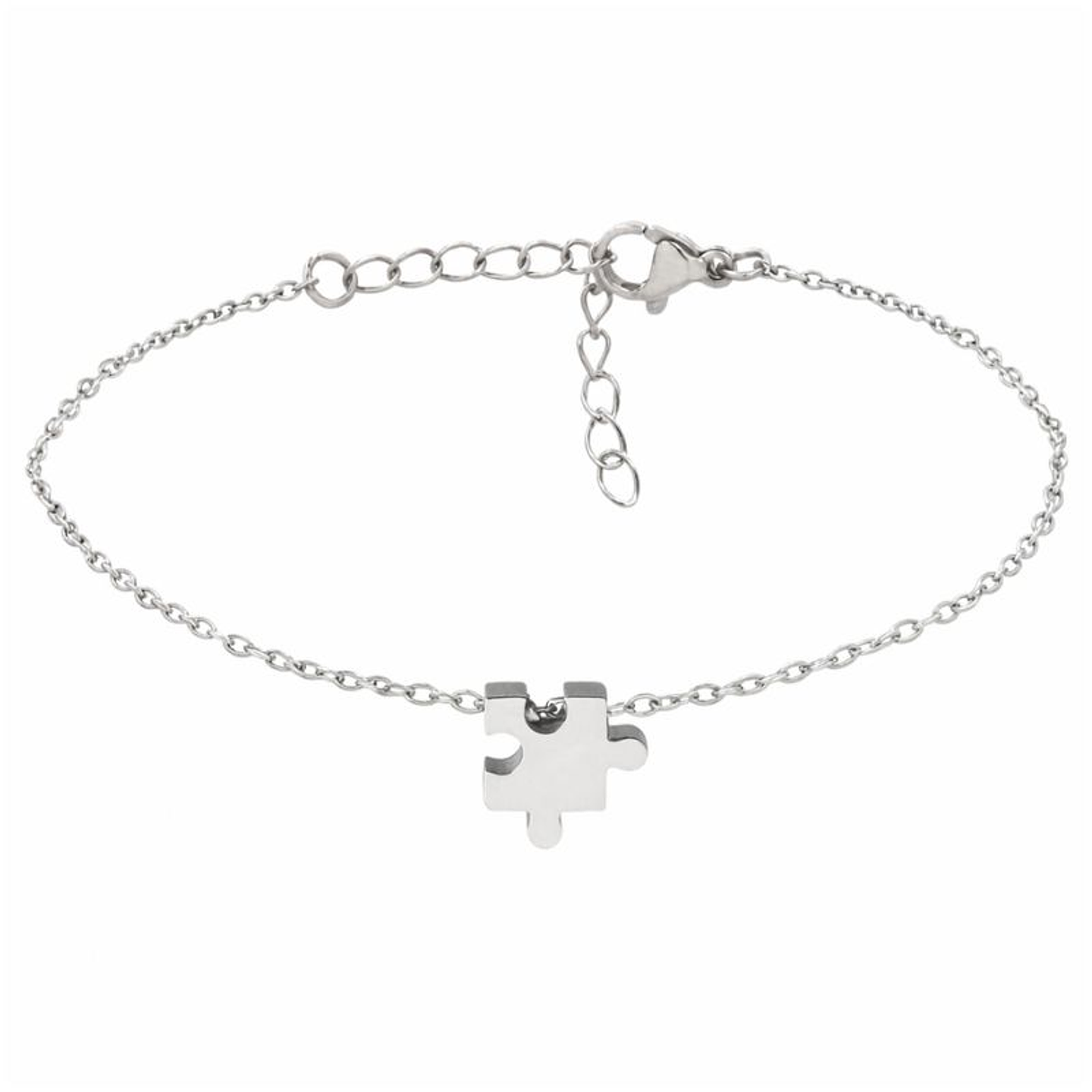 Pulsera personalizada mujer, pieza de puzzle grabada con inicial en acero inoxisable color plata 1