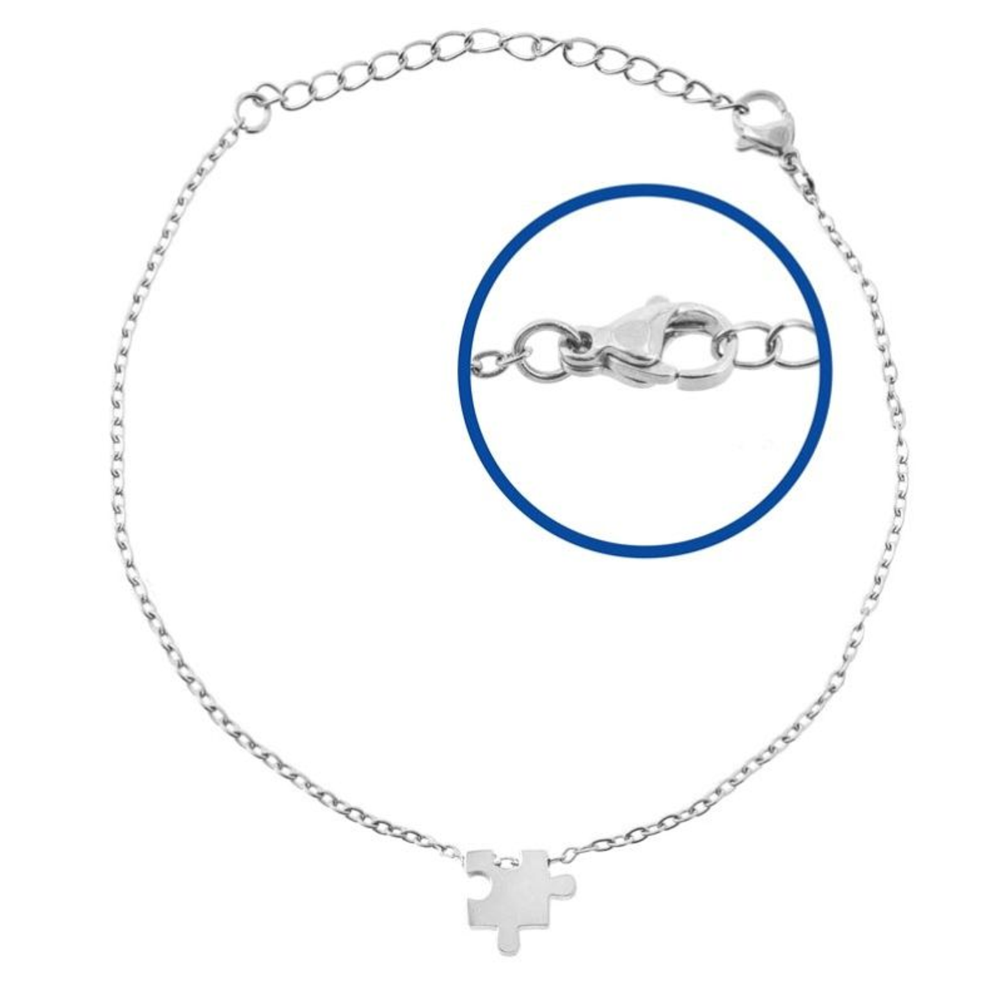 Pulsera personalizada mujer, pieza de puzzle grabada con inicial en acero inoxisable color plata 2
