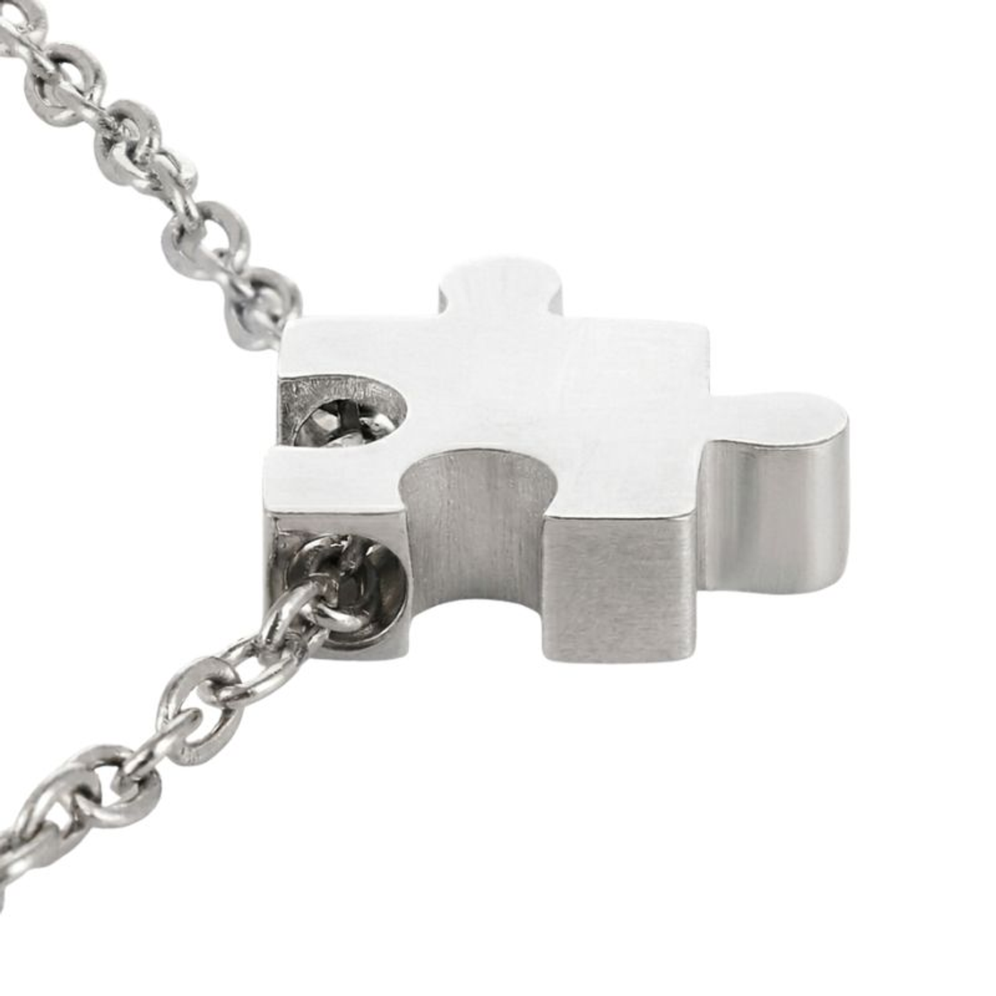 Pulsera personalizada mujer, pieza de puzzle grabada con inicial en acero inoxisable color plata 3