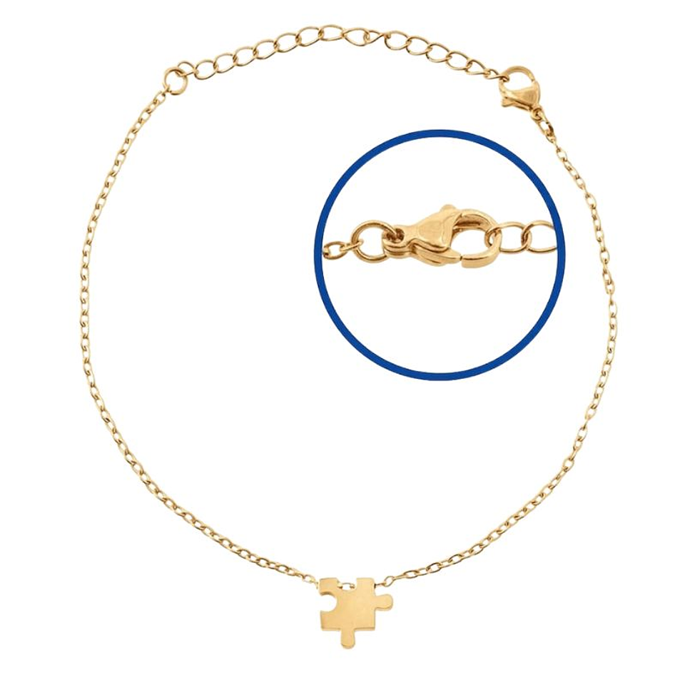 Pulsera personalizada mujer, pieza de puzzle grabada con inicial en acero inoxidable color dorado 3
