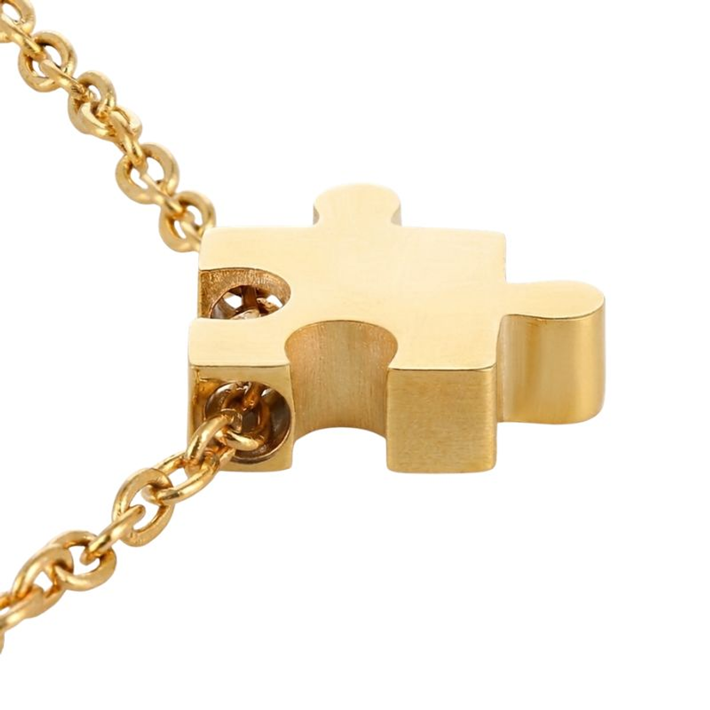 Pulsera personalizada mujer, pieza de puzzle grabada con inicial en acero inoxidable color dorado 2