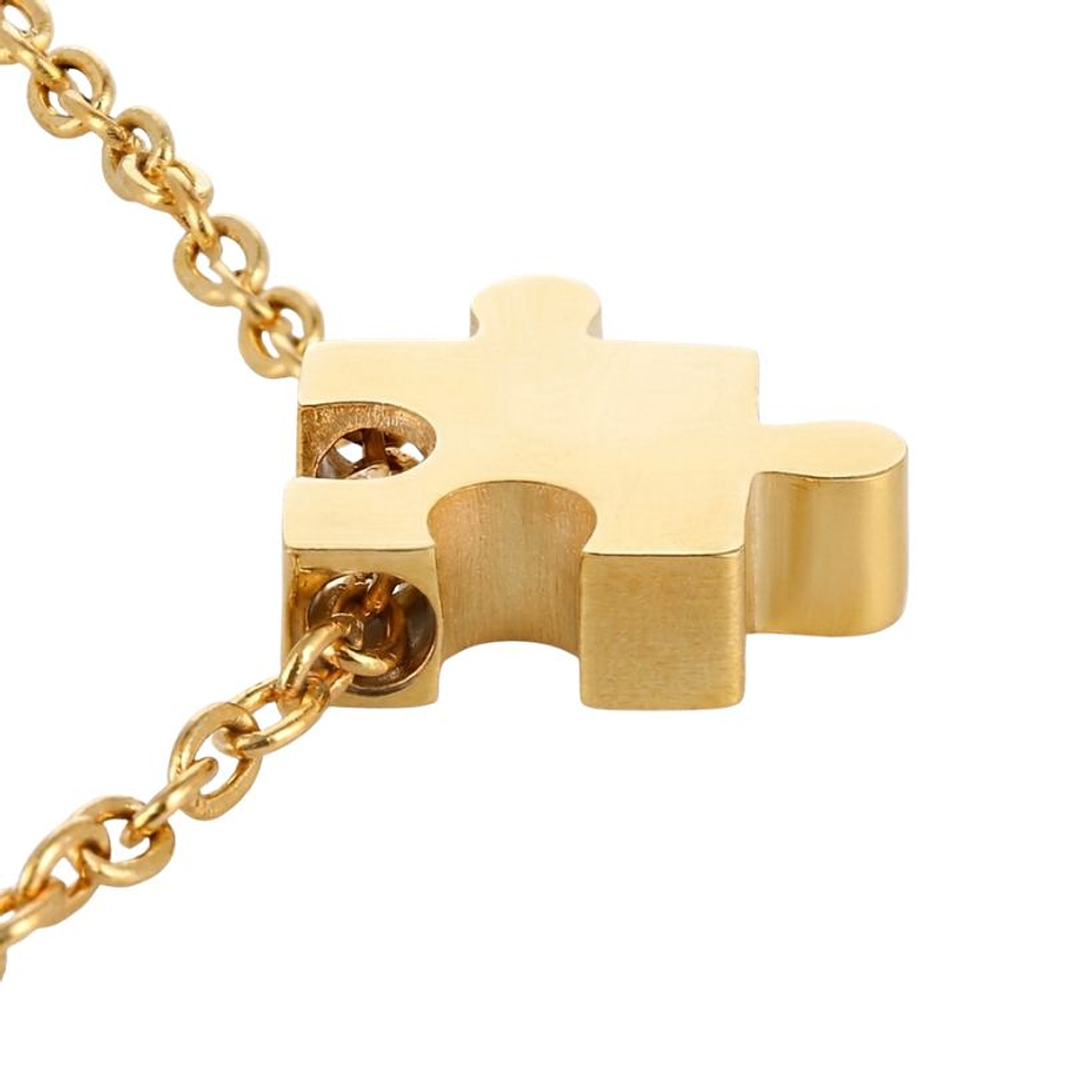 Pulsera personalizada mujer, pieza de puzzle grabada con inicial en acero inoxidable color dorado 2
