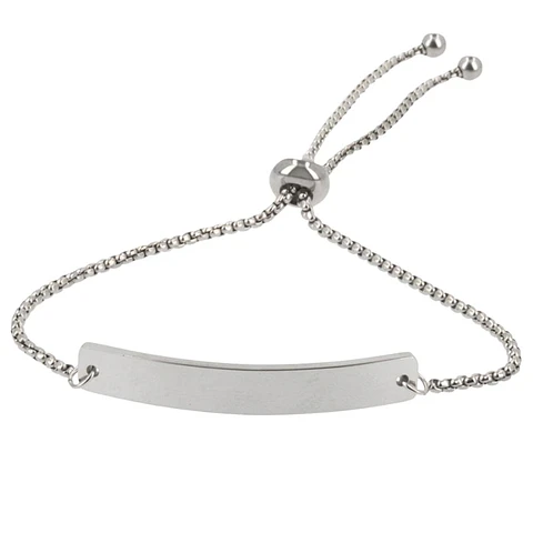 Pulsera personalizada mujer, medallón rectangular grabado en acero inoxidable color plata