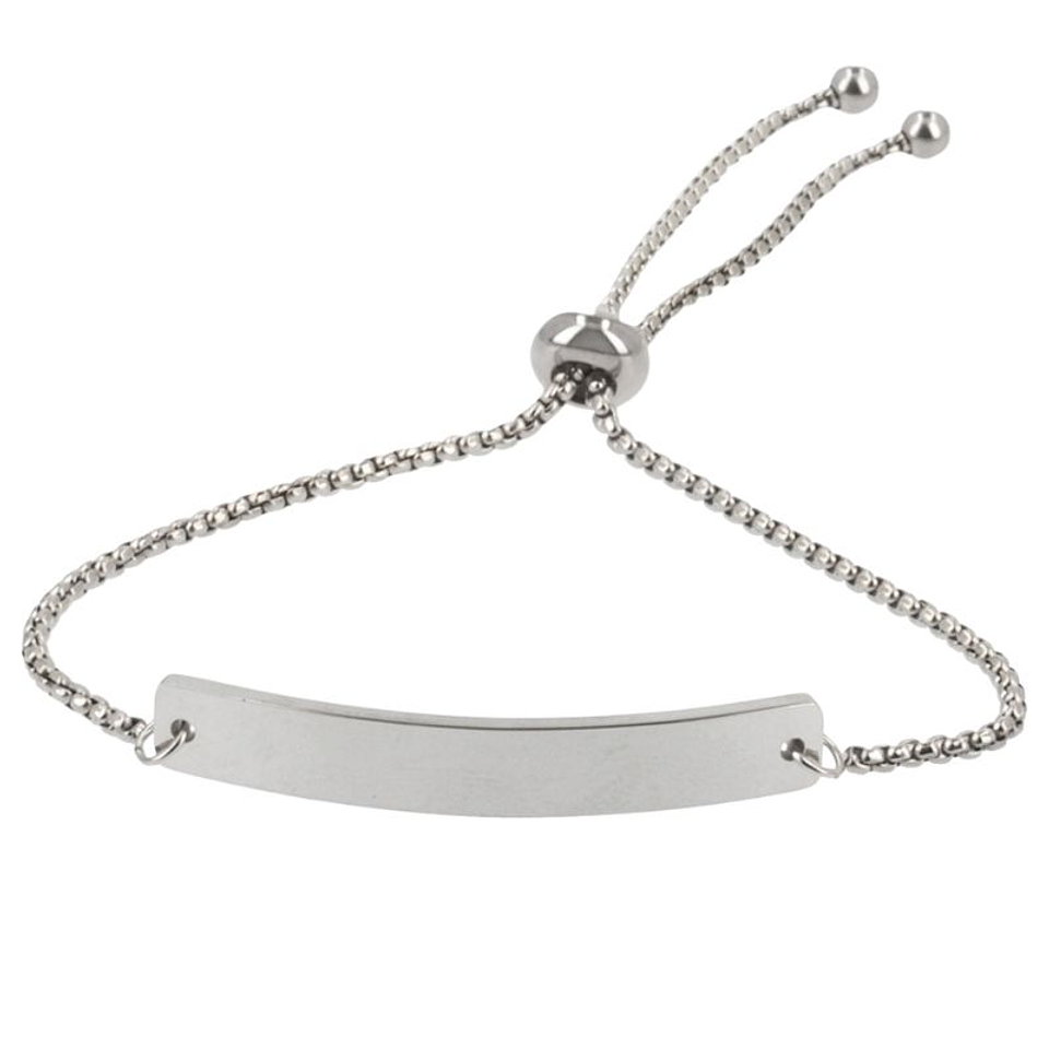 Pulsera personalizada mujer, medallón rectangular grabado en acero inoxidable color plata 1