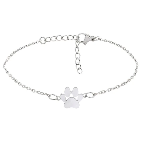 Pulsera personalizada mujer, huella animal grabada en acero inoxidable color plata